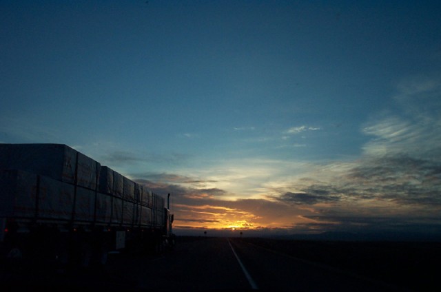 Dawn on I-86 heading east to Pocatello.